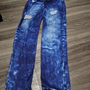 Blue Jean Print Kids Leggings